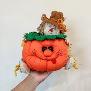 VTG Halloween Pumpkin JOL‎ Scarecrow Doll Candy Holder LG Quilt Fabric Joelson